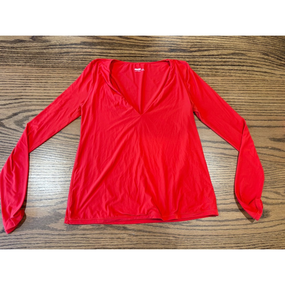 Aerie Smoothez Real Good Red Long Sleeve Deep V-Neck Top XL